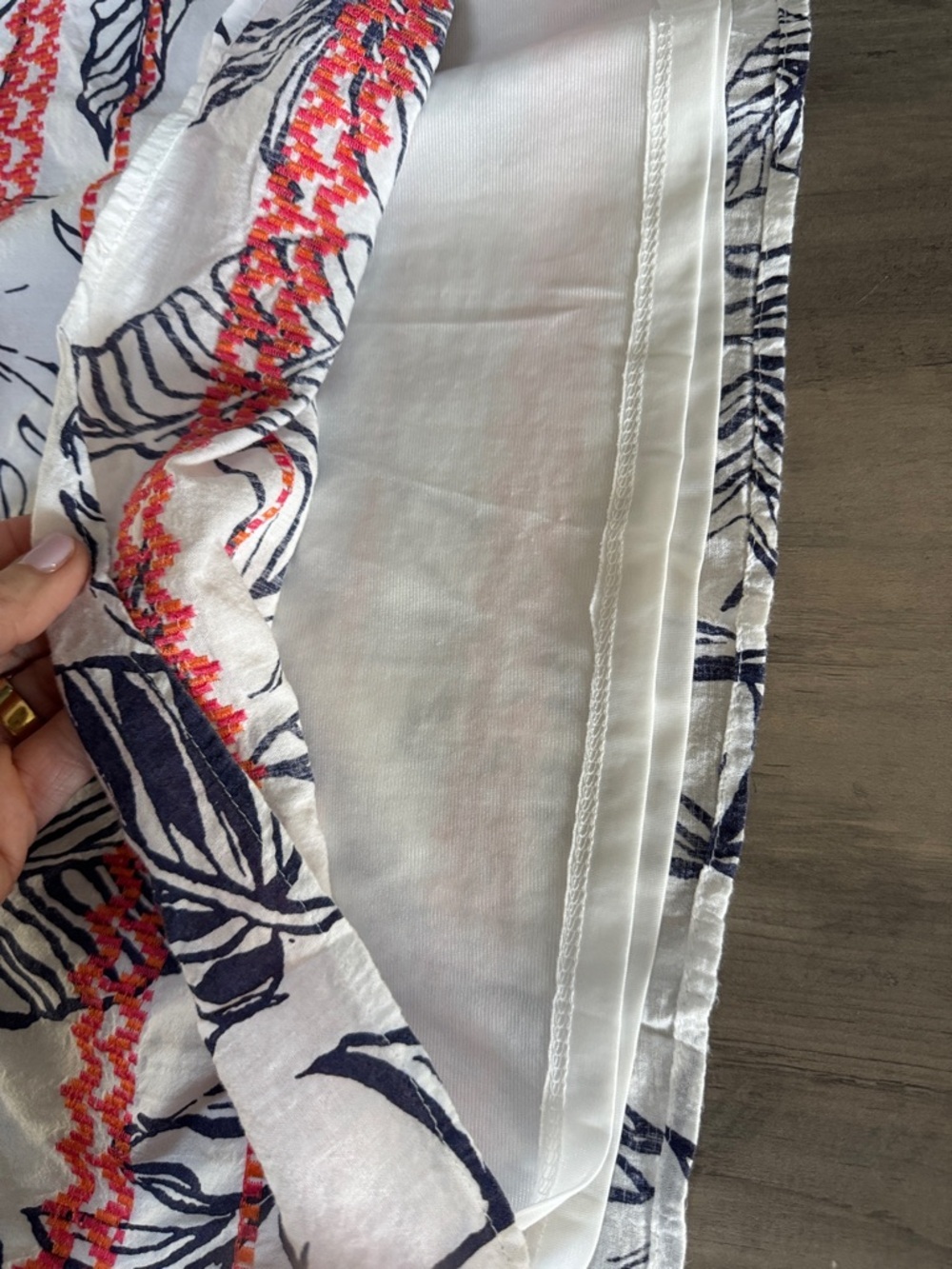 T H M L white navy print shift dress contrasting embroidered flutter sleeves - Picture 12 of 12